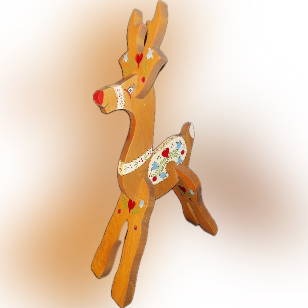 Vintage Hand Painted Wood Reindeer